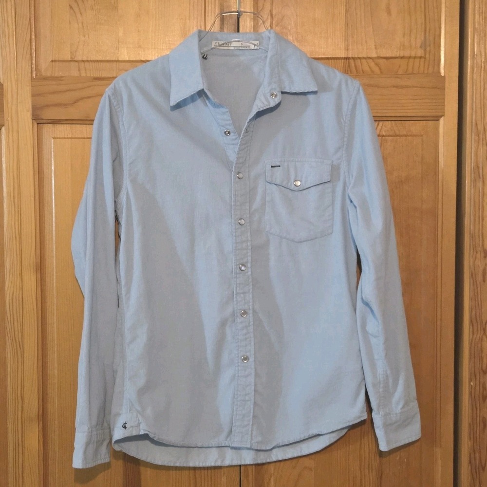 Criquet Corduroy Button Up Shirt Mens S Blue Long Sleeve Pearl Snap Western